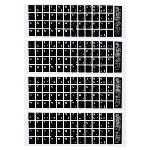 Francese Tastiera Adesivi,4pz Universale,Nero Sfondo Bianco Scritte - Foto 1 di 5