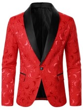 Men Suit Red Paisley Floral Prom Party Groom Tuxedo Wedding Shawl Lapel Blazer