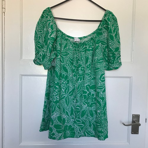 Papaya Green Geometric Top Size 14 Off Shoulder Round Neck Viscose