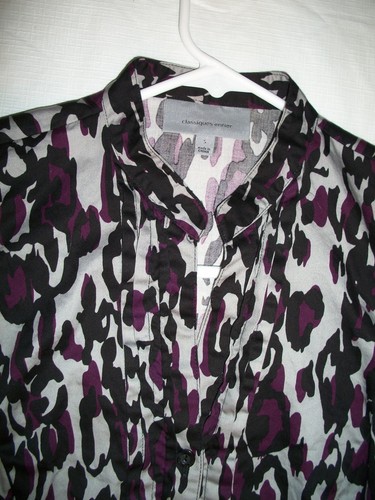 1106 Classiques Entier Gray & Purple Cotton 3/4 Sleeve Blouse Top S - Picture 2 of 3