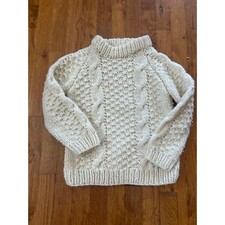 Vintage Hand Made Homemade Wool Cable Knit Fishermans Irish Sweater Kid Baby