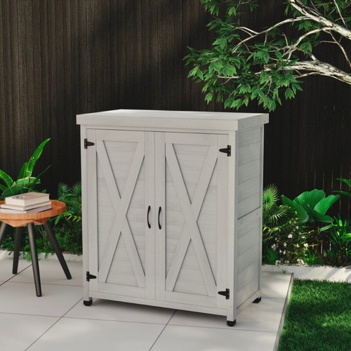 Outdoor Potting Bench Garden Tables with Storage Cabinet and Metal TableTop - Picture 7 of 12