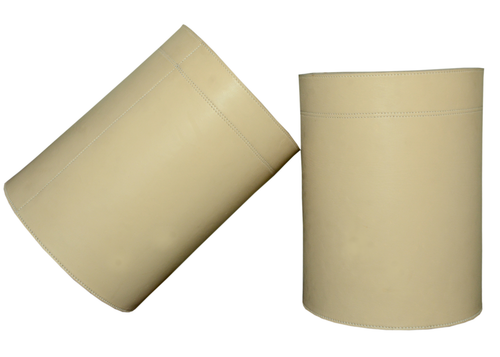 Shwaan zylindrischer runder Mülleimer aus Leder, Geschirr Leder Büro, Zuhause beige - Bild 3 von 9