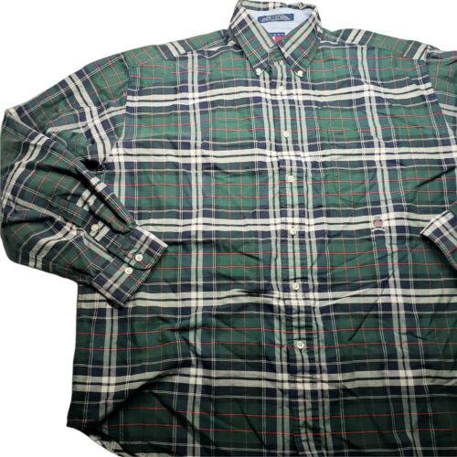 Vintage 90’s Tommy Hilfiger Green Plaid Logo Crest Button Up Shirt XL - Picture 2 of 7