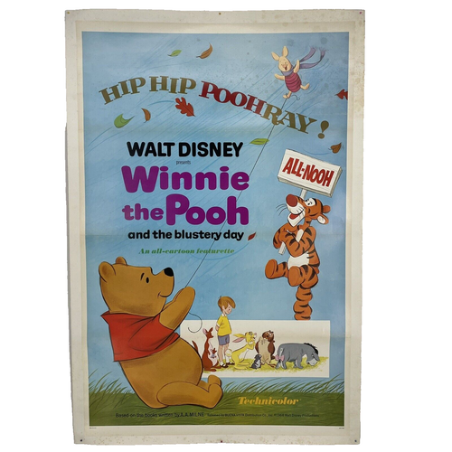 Rare Walt Disney Winnie The Pooh Blustery Day 27x41 Movie Poster 1968 Linen Back - Picture 1 of 13