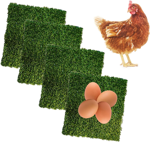 4 Pcs Chicken Nesting Box Pads,12"X12" Washable Artificial Grass Rug Carpet Fake