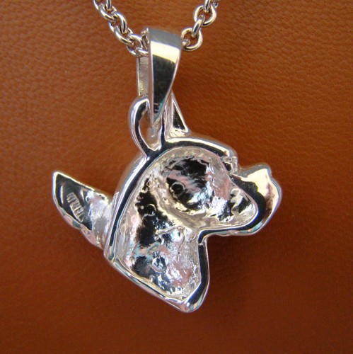 Large Sterling Silver Boxer Head Study Angel Pendant With Cropped Ears - Picture 4 of 5