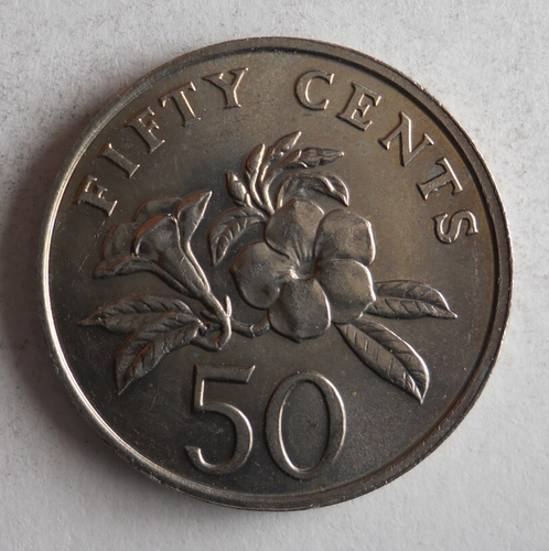 1987 SINGAPORE 50 CENTS - Excellent Coin Bin #1000 - Picture 2 of 2