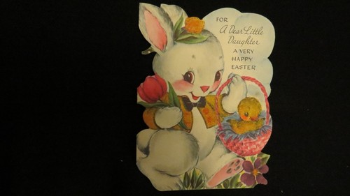 Vintage Rabbit & Duckling Easter Card For Daughter 1950S By Gibson - Picture 1 of 4