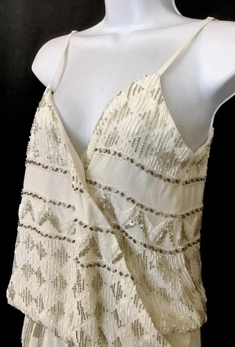karina grimaldi Romper Short White Beaded Spaghetti Strap Draped Front Size L - Picture 4 of 8