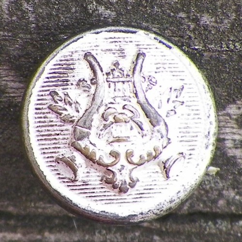 Lyre Harp Button Marching Band Uniform Silvertone Metal White Enamel Wash SMALL - Picture 1 of 2
