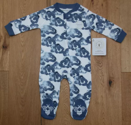 Burt's Bees Baby Boy Organic Footed Coverall ~ Blue & White ~