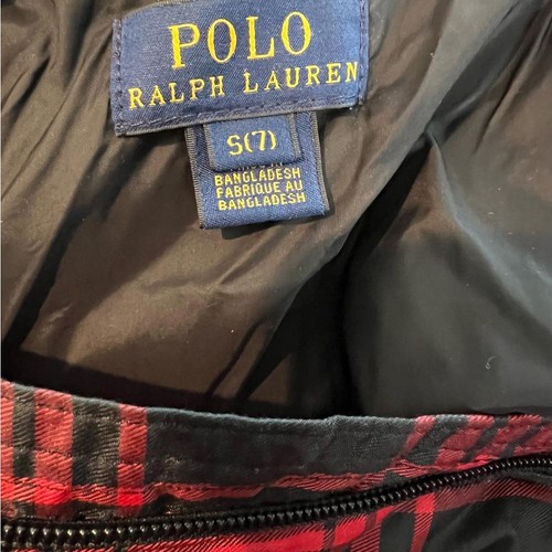 Polo Ralph Lauren kids red black plaid down puffer jacket hooded sz small 7 - Picture 5 of 7