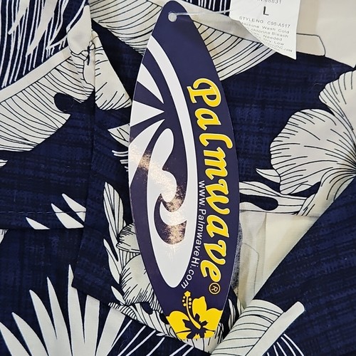 Palmwave Hawaiian Shirt Men's Large Navy White Floral NWT Old Money Quiet Luxury - Picture 8 of 10