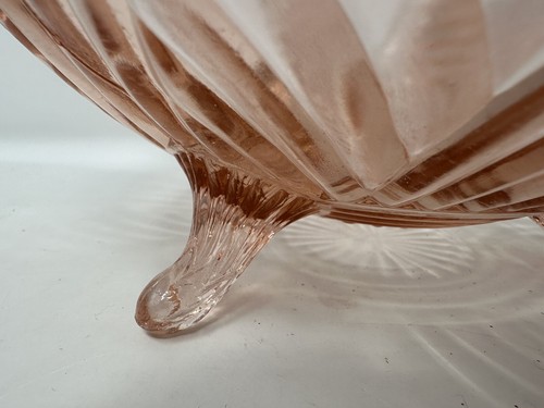 Pink Prismatic Swirl Anchor Hocking Depression Glass Footed Bowl 8.5" Beauty - Picture 4 of 11