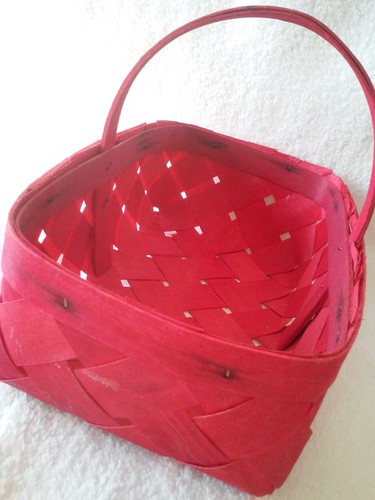 Cesto Frutta Rosso Legno Manico Libera Installazione 10x6x3,5" Conservazione Vacanze Natale - Foto 1 di 8