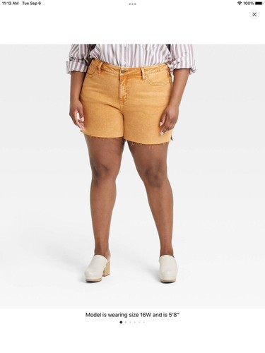 New Ava & Viv Womens Plus Size Jean Shorts Orange Rust Mid Rise Stretch 20W L1