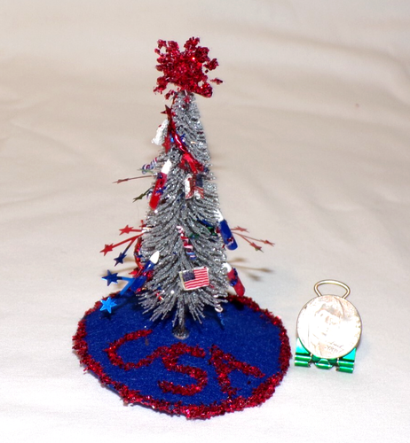 Miniature Dollhouse 4.5" Patriotic July 4th USA Decoration Tree Handmade Clay JS - Picture 2 of 4