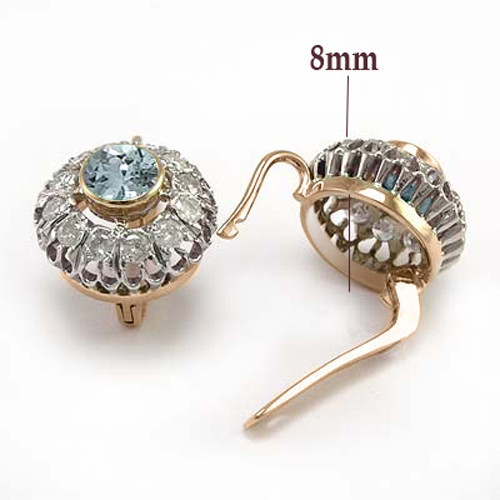 Ohrringe europäischer Stil Diamant und Aquamarin 14 Karat Rosé- & Weißgold #E1155 - Bild 4 von 5