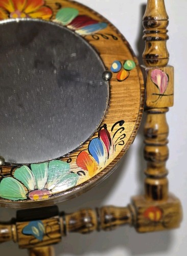 Espejo de mesa de madera vintage hecho a mano diseño floral pintado a mano - Imagen 5 de 11
