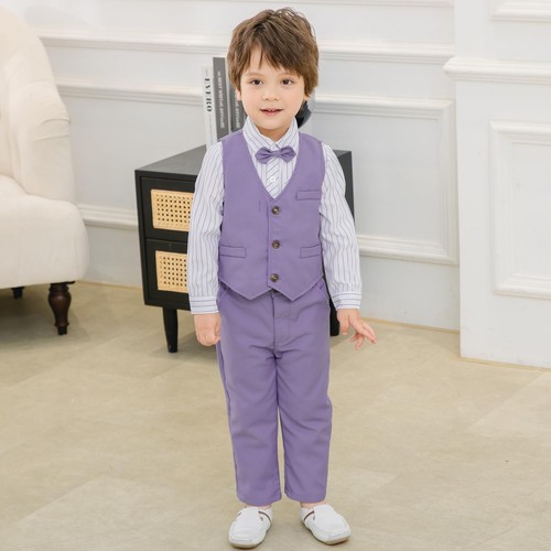 Boys 3Pcs Clothing Sets Long Sleeve Bowtie Shirts +Vest +Pants Casual Suit Pu... - Picture 3 of 5