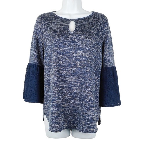 Top Van Heusen para mujer S/P azul redondo cuello cerradura 3/4 encaje manga campana tejido - Imagen 1 de 8