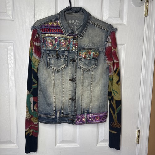 Desigual Multicolor Denim Jacket Women`s Size 38 - Picture 1 of 11