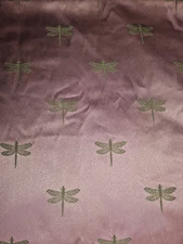 Fabric Pink Satin Embroidered Dragonfly Tapestry Cottagecore 2 Yards x 44 in Wid