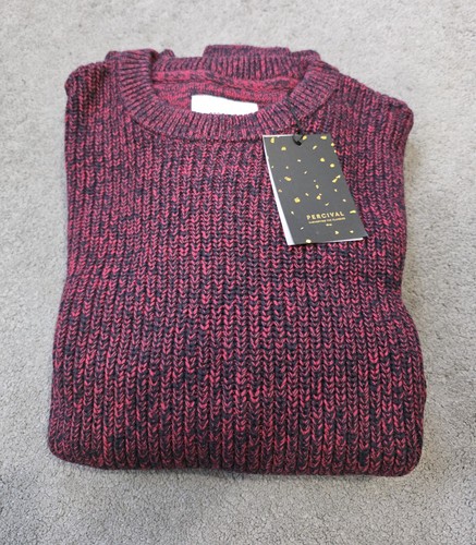 Percival Jumper Mens Large Red Black Knit Sweater Sweatshirt Crew Neck Top - Picture 2 of 10