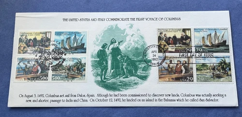1992 US / ITALY JOINT ISSUE COLUMBUS FDC CACHET KMC VENTURE ! MIX STAMPS !