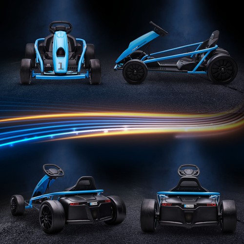 HOMCOM Go-Kart Elettrico per Bambini 8-12 Anni in PP e Metallo Blu e Nero - Foto 8 di 10