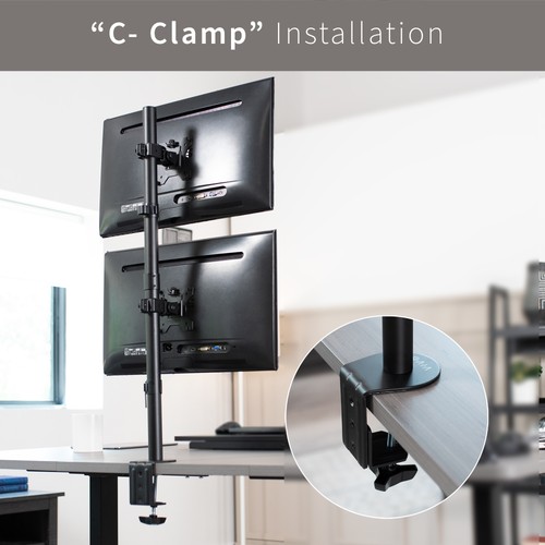 Black Dual LCD Monitor Desk Mount Stand, Stacked Vertical 2 Screens up to 34" - Picture 7 of 8