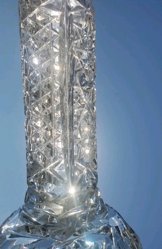 American Brilliant Cut Glass Vase with Sawtooth Rim Tall Flowers Flawless - Picture 8 of 12