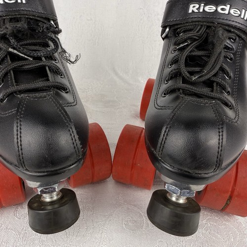 Riedell Dart Quad Rollschuhe Größe 3 schwarz PVC und rote Rollen *braucht Schnürsenkel - Bild 8 von 16
