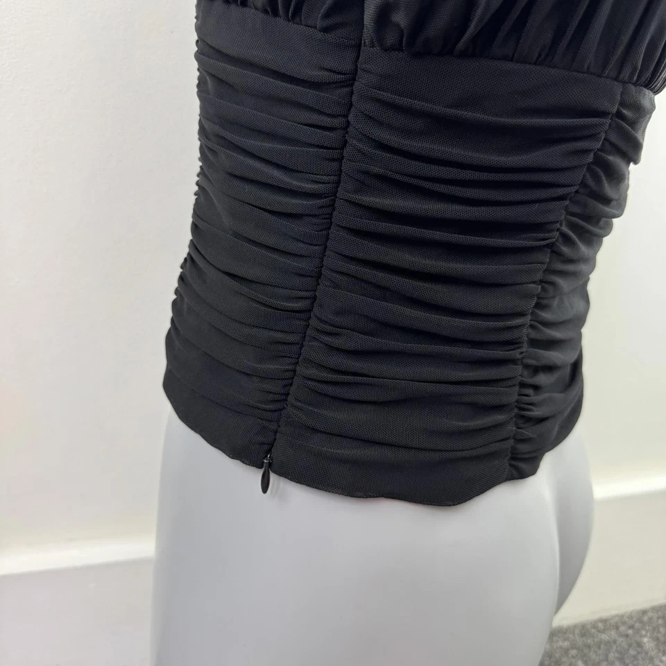 Y2K vintage ruched mesh top bustier black strappy straight neckline - Image 4 of 4