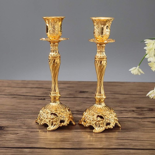 KerzenstäNder 2Er Set Gold Metall Deko Vintage Kerzenleuchter Tischdeko Hochzeit-image
