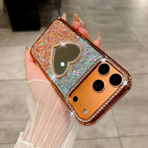 Luxus Diamond Heart Mirror Case für iPhone 17 17Pro 17Pro Max Air Shiny Cover - Bild 9 von 20