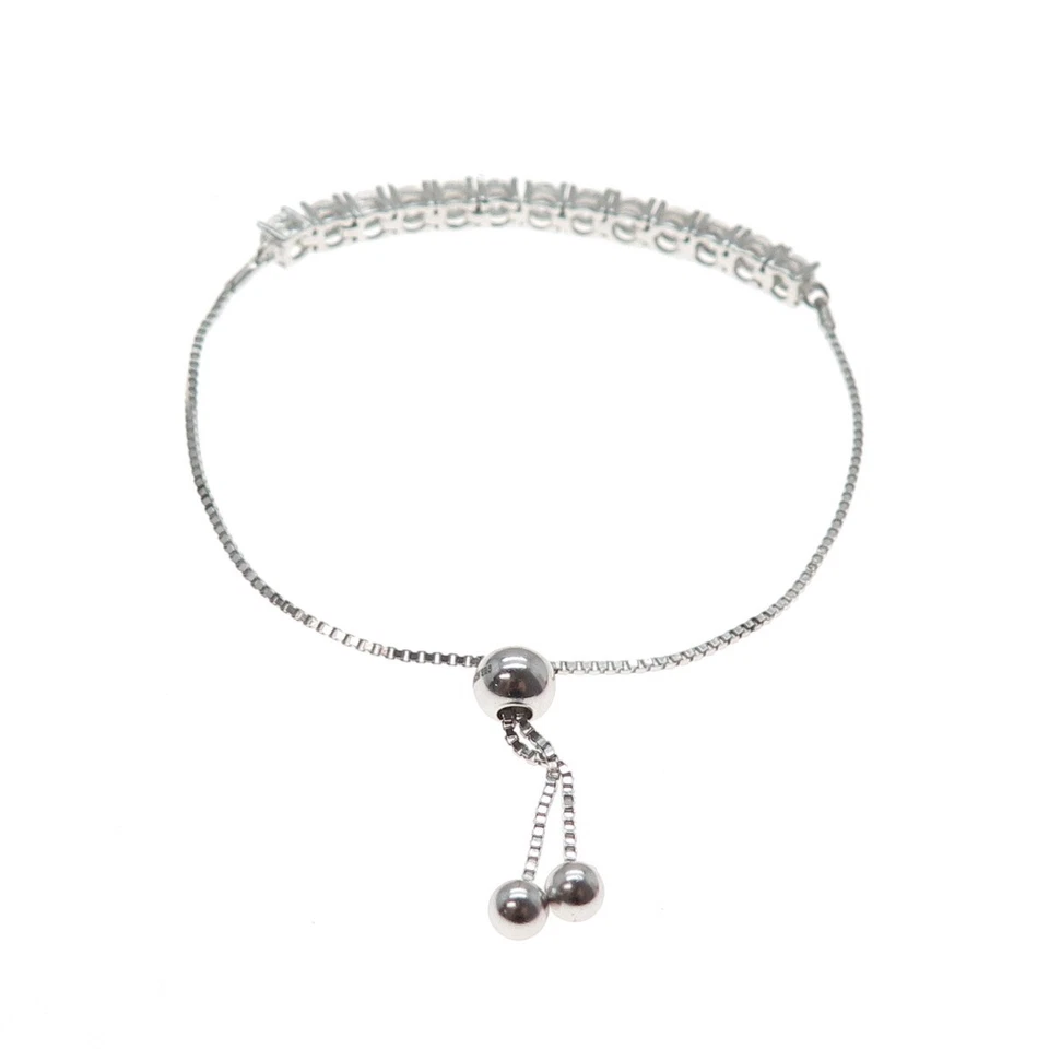 925 Sterling Silver Round-Cut C Z Tennis Link Adjustable Bolo Bracelet 6-8.25" - Image 4 of 4