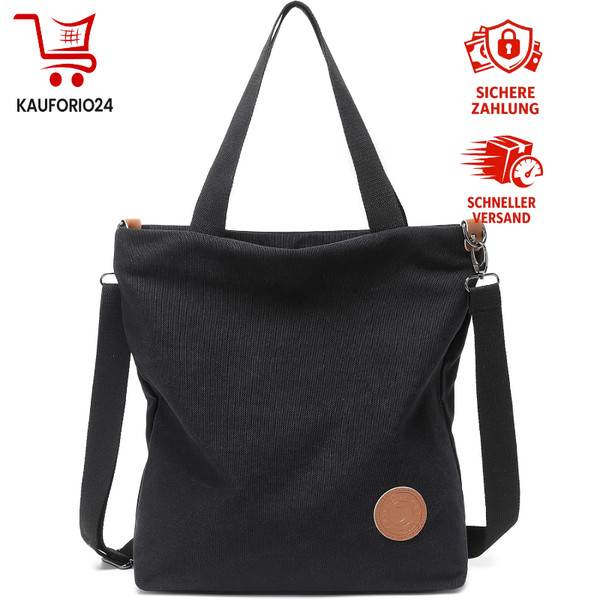Handtasche Damen Canvas Schultertasche Multifunktional Groß Schwarz FüR Alltag-image