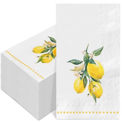 100 Pcs Lemon Guest Napkins Watercolor Yellow Lemon Flower Disposable Napkins...