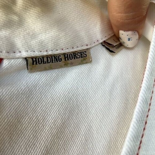 Anthropologie Holding Horses Dress L Smock White Retro Cotton Linen - Picture 6 of 9