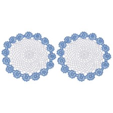 2Pcs Crochet Handmade Doilies 8.2" Placemats Lace Coasters White, Blue