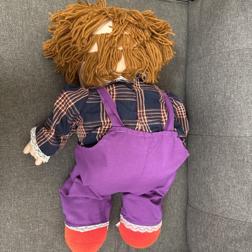 Vintage 1980er J Shin Eiscreme Puppe zotteliges Garn Haar groß 24" lila Overall - Bild 5 von 5