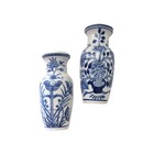 Set 2 Elegant 6" Blue Floral Blue & White Chinoiserie Ceramic Wall Mount Vases