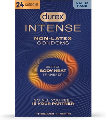 Durex Intense Non Latex Condoms, Ultra Thin Condoms Lubricated with Silicone Lub