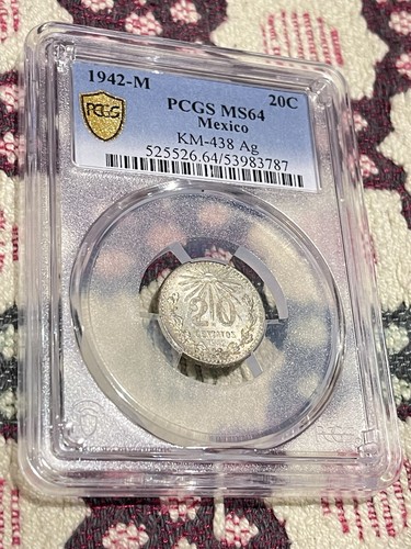 1942-M Mexico SILBER 20 Centavos PCGS 💎💎💎MS64 Gold Shield💎💎💎 - Bild 3 von 8