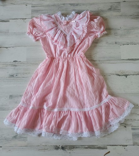 Vintage 80s Bryan Pink Ruffle Lace Dress Size 10 - Picture 5 of 14