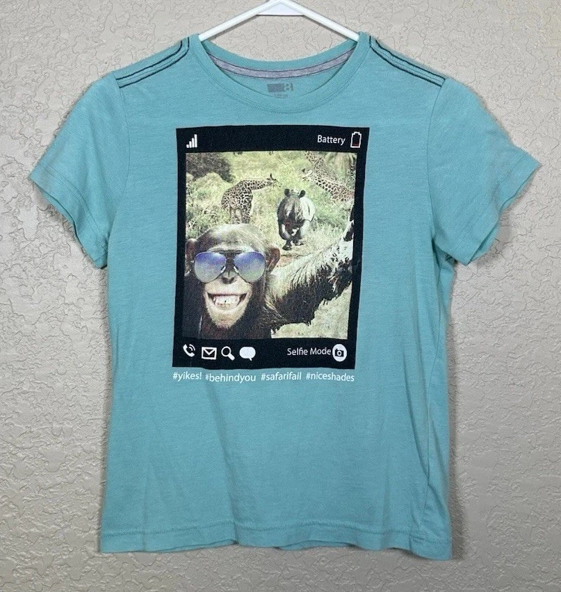 Camiseta Crazy 8 Selfie Jungle Zoo Animal Divertida Gráfica Niños Talla L Grande (10-12) Foto 2 de 4