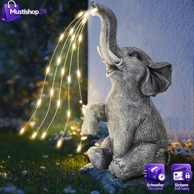 Gartendeko Elefanten Statue Solar LED Licht für Garten Terrasse Außenbereich