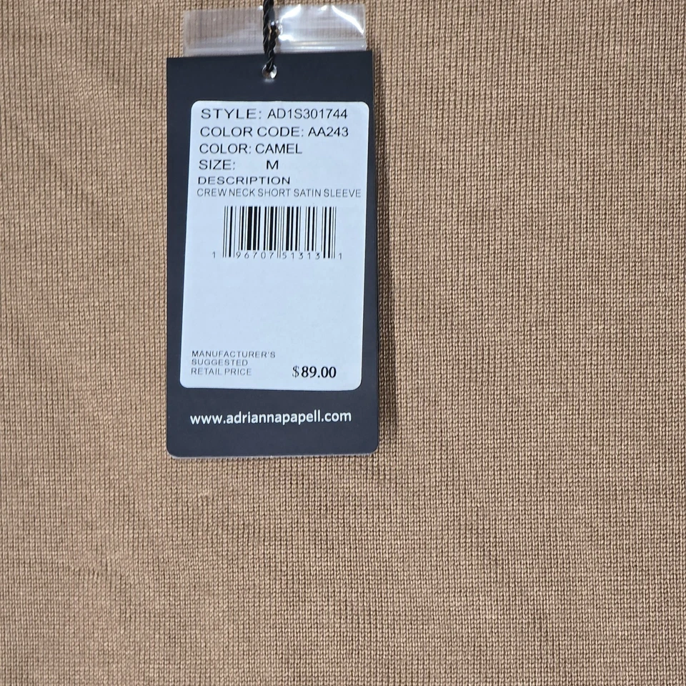 Top tejido camel Adrianna Papell M mangas satinadas abullonadas cuello redondo nuevo con etiquetas Foto 2 de 4